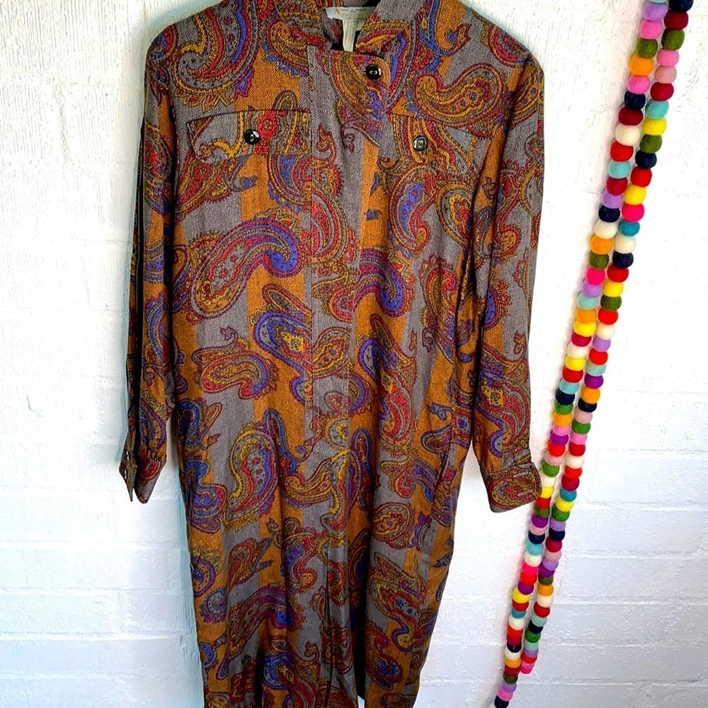 Aquascutum of London Long Sleeve Paisley Viscose Midi Dress sz M